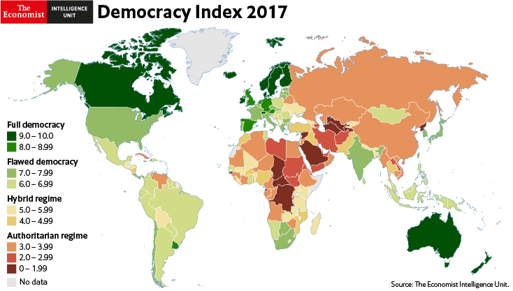 Democracy index 2017 map